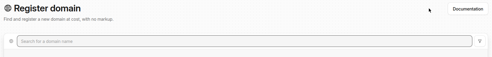 Cloudflare Register domain 網域搜尋框：搜尋想註冊的網域名稱，成本價不加價