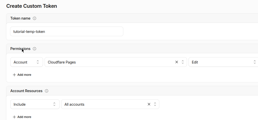 設定 muse ai 部署所需的 Cloudflare API Token 權限：Account → Cloudflare Pages → Edit